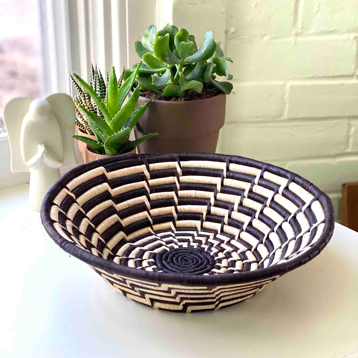 Woven Sisal Basket- Feathered Monochrome Pattern