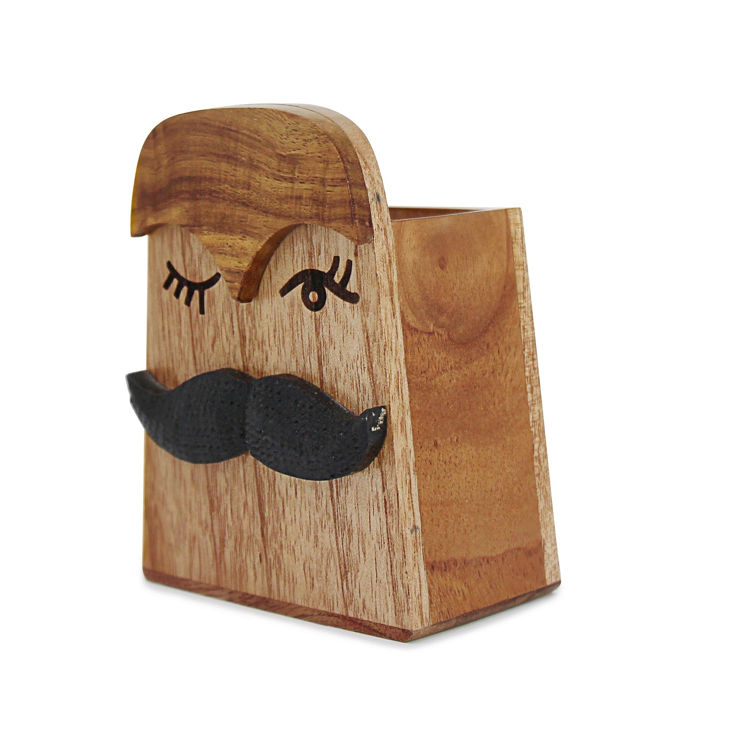 Hand-Carved Moustache Eyeglass and Pen holder Combo -Sheesham Wood-India