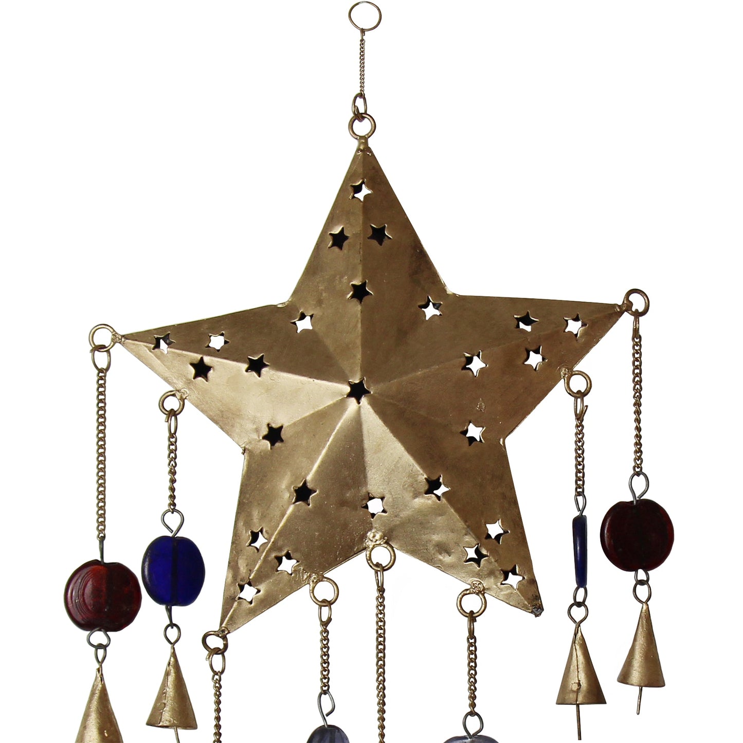 Handcrafted Star Wind Chimes- Ornate- Recycled Iron and Glass Beads-India