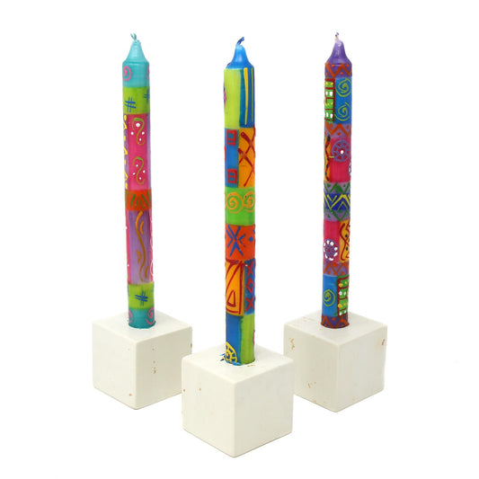 Hand Painted Taper Candles - Three in Box - Shahida Design- 9" T