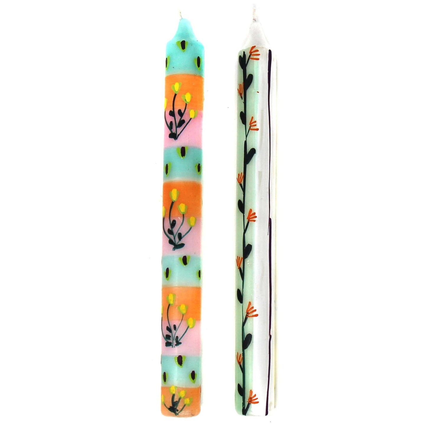 Tall Hand Painted Candles - Pair -Imbali Design - Nobunto