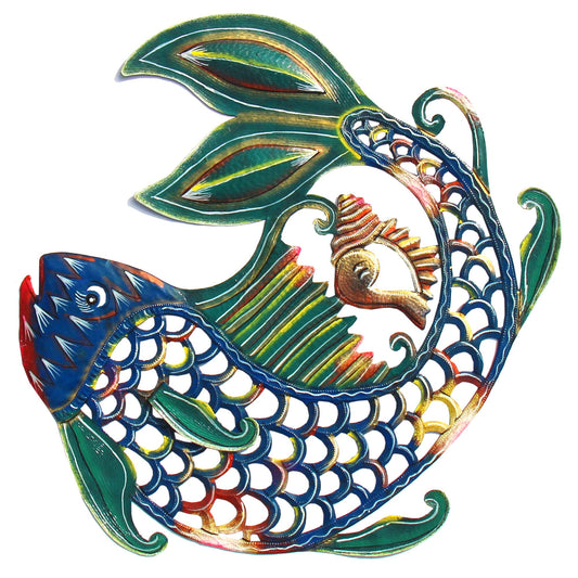 Handmade-Hand-Painted Metal Fish & Shell- 24 inches