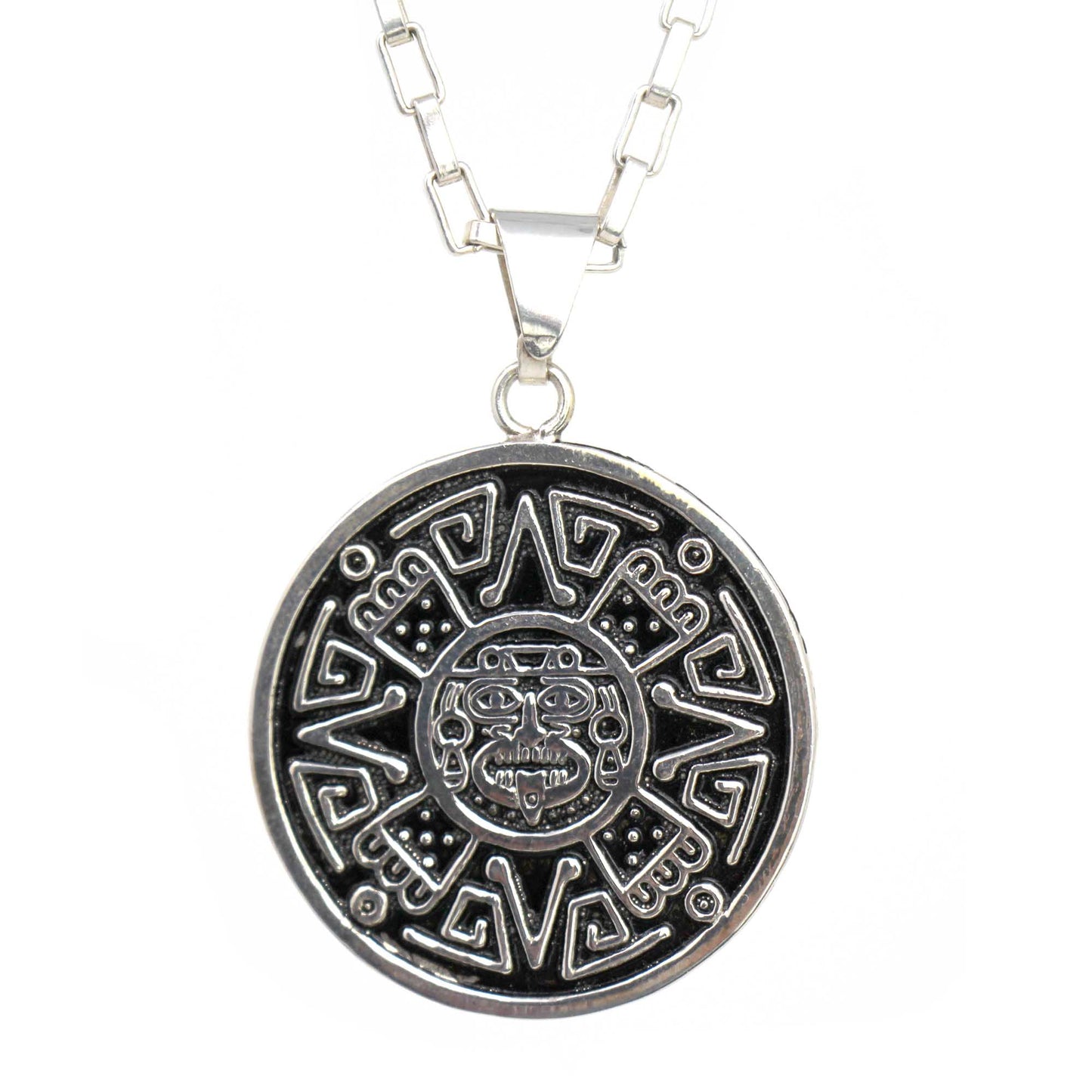 Alpaca Silver Aztec Face Pendant with 16" Chain