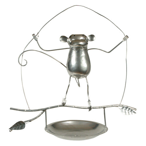 <center>Monkey Bird Feeder </br>Crafted by Artisans in India </br>Measures 16” high x 16-1/2” wide, with 7-1/2” seed dish</center>