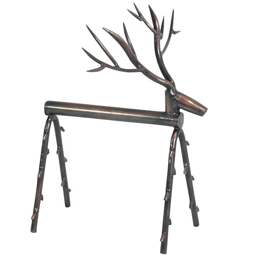 <center>Metal Reindeer Sculpture made from Junkyard Scraps</br>Crafted by Artisans in India </br>Stands 8” high x 6” long x 7" wide at antlers</center>