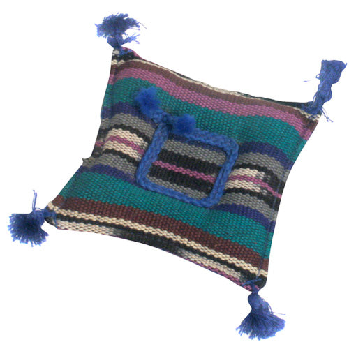 <center>Small Blue and Purple Cinnamon and Clove Trivet </br>Crafted by Artisans in Guatemala </br>Measures about 1/2” high x 3-3/4” wide x 3-3/4” deep</center>