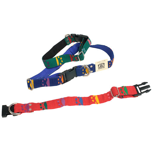 <center>Cotton Dog Collars </br>Crafted by Artisans in Guatemala </br>Large measures 1” wide with a 13”-24” adjustable length </br>Small measures 1” wide with an 8”-13” adjustable length</center>