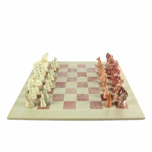 Hand Carved Soapstone African Animal Chess Set - 15" Board - SMOlart