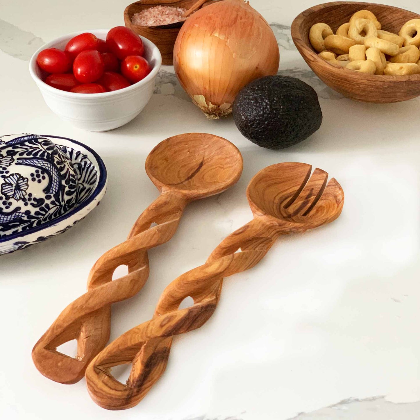 Hand-Carved Kenyan Salad Serving Set -8" L-  Jedando Handicrafts