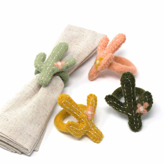 Hand-felted Cactus Napkin Rings -Set of Four Colors - Global Groove