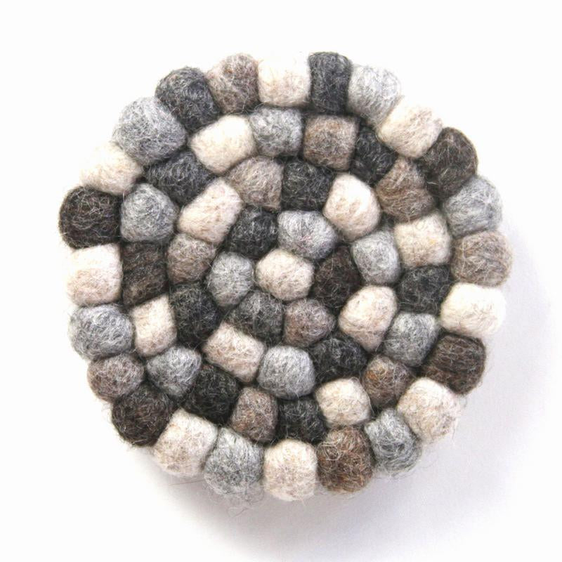 Hand Crafted Felt Ball Coasters from Nepal: 4-pack, Multicolor Greys - Global Groove