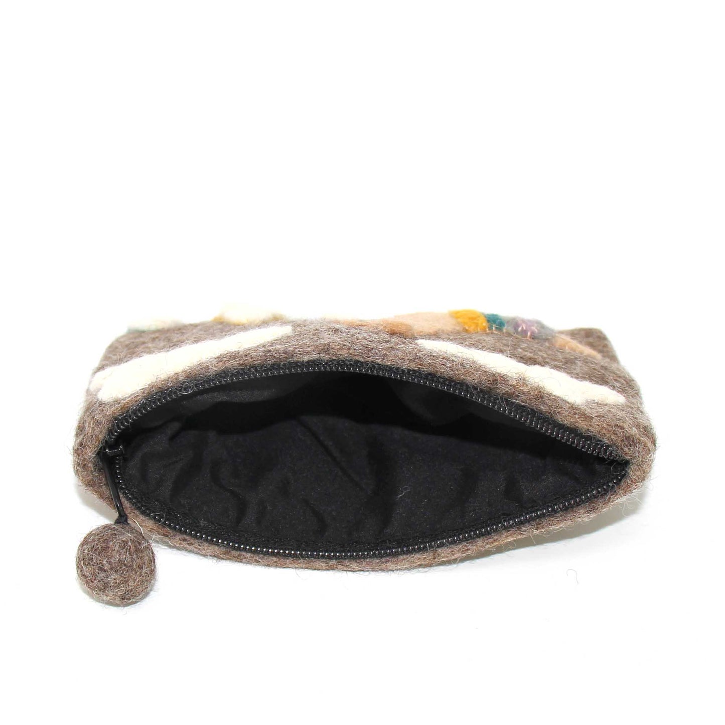 Hand Crafted Felt Bag-Zippered Pouch- Llama-Brown