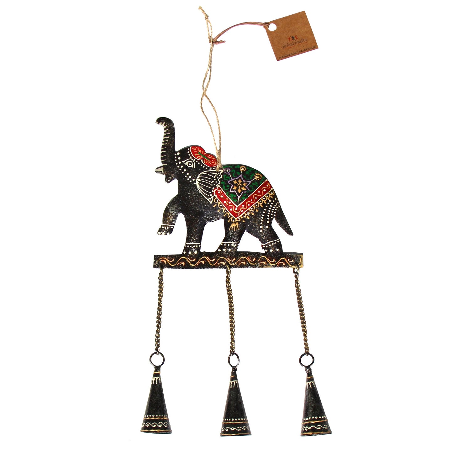 Hand-Painted Embossed Elephant Wind Chimes Made from Recycled Iron