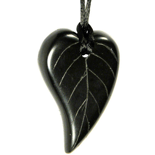 <center>Leaf Shaped Coal Pendant </br>Crafted by Artisans in Colombia </br>Measures 2-1/4” high x 1-1/2” wide x 1/4” deep</center>