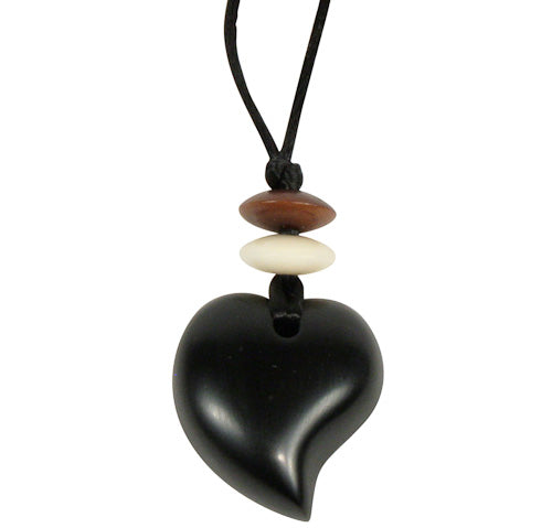 <center>Raindrop Shaped Coal Pendant </br>Crafted by Artisans in Colombia </br>Measures 1-1/4” high x 1-1/4” wide x 1/4” deep</center>