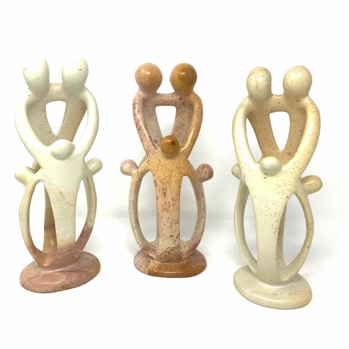 Natural Soapstone Family Sculpture - 8 Inches, 2 Parents, 3 Children - Smolart