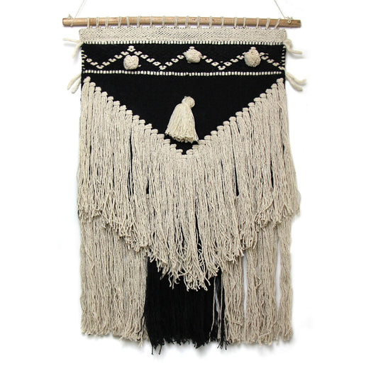 Handwoven Boho Wall Hanging - Charcoal & Cream