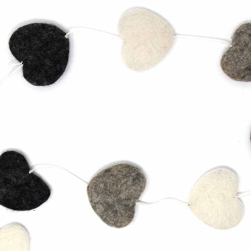 Felt Hearts Garland, Grey: Hand Crafted in Nepal- Fair Trade