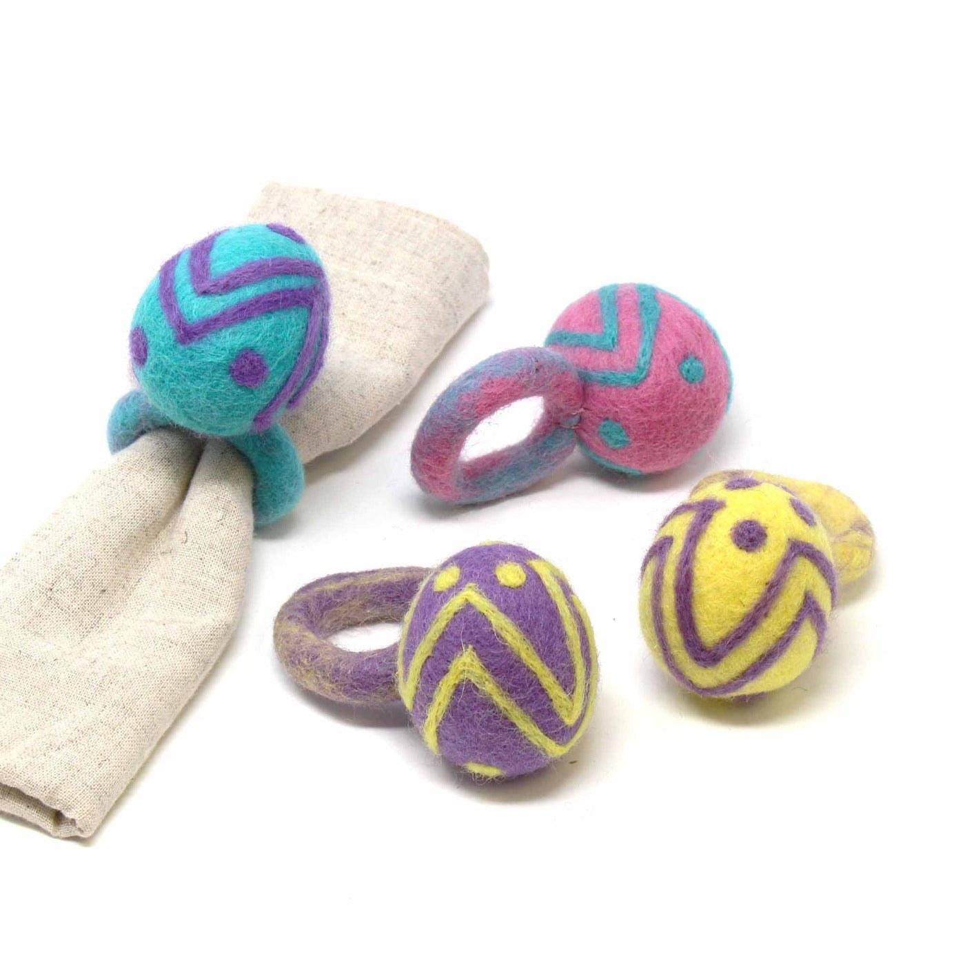 Easter Egg Napkin Rings- Set of Four Colors -Hand-Felted by Global Groove