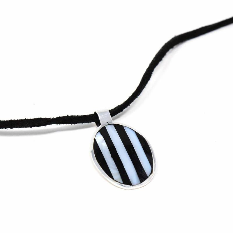 Alabalone and Black Stripe Pendant-Necklace-Artisana