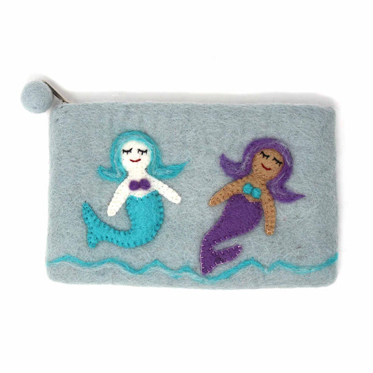 Hand Crafted Felt: Mermaid Pouch -Grey-Aqua