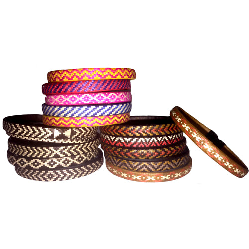 <center> Caña Flecha Bracelets Narrow in Assorted Colors</br>Crafted by Artisans in Colombia <br/>Measures 1/4” wide with variable diameter</center>