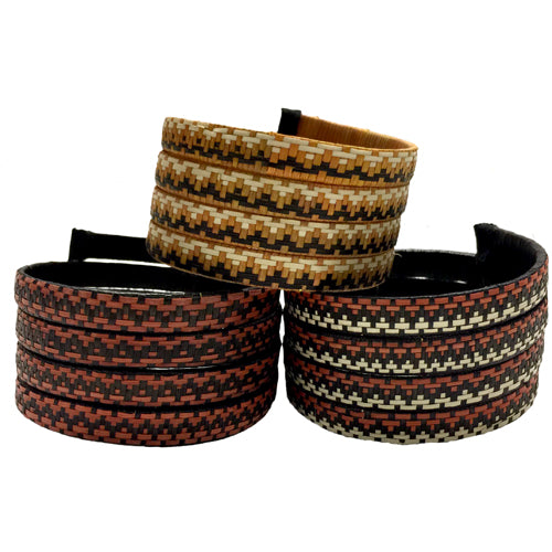 <center>Spiral Caña Flecha Bracelets in Earth Tone Colors</br>Crafted by Artisans in Colombia </br>Closed Measures 1-1/4” wide, with variable diameter</center>