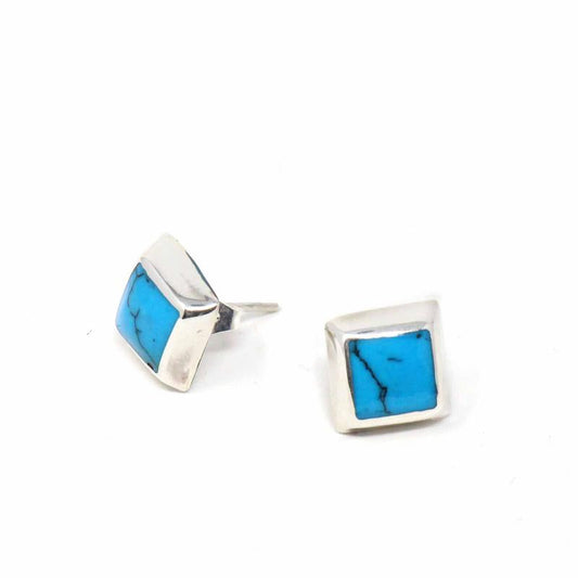 Sterling Silver and Turquoise with Black Square Stud Earrings