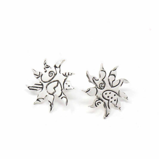 Alpaca Silver Stud Earrings-Sunburst