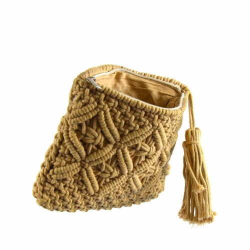 Macrame Clutch with Tassel- Tan