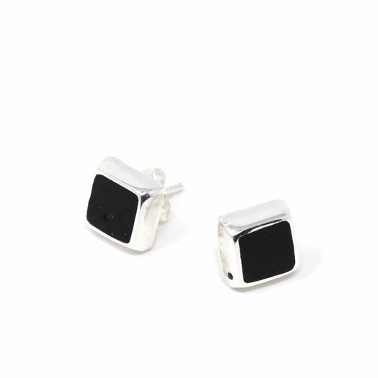 Sterling Silver  &  Black Square Earrings-Fair Trade