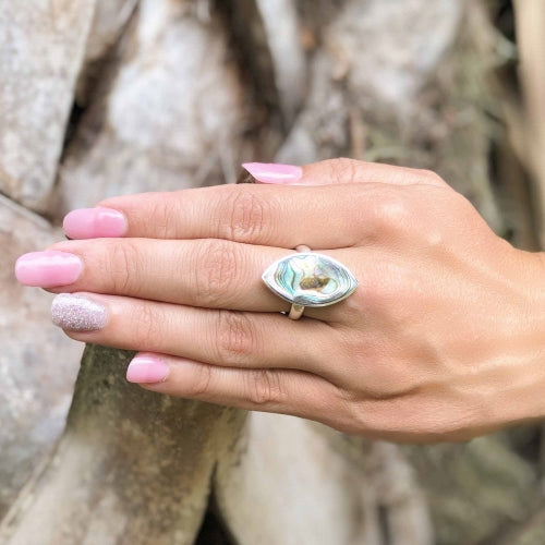 Abalone and Silver Ellipse Ring-Adjustable Size