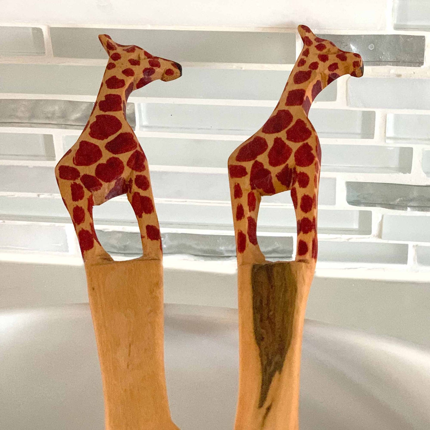 Giraffe Salad Serving Set made from Renewable Mhugu Wood-Kenya