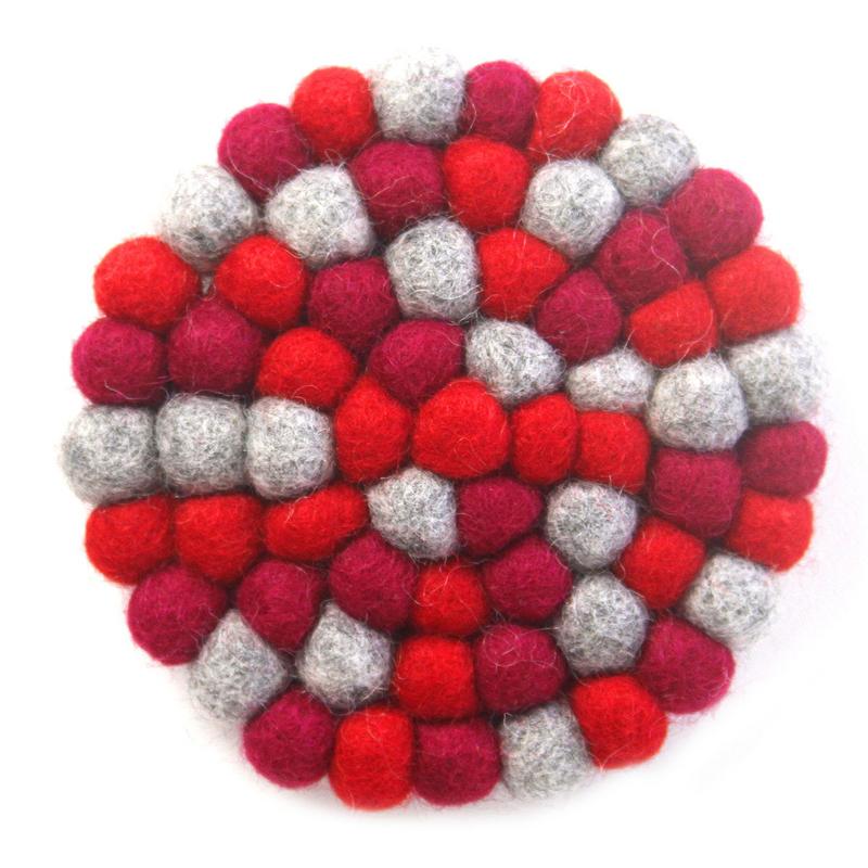 Hand Crafted Felt Ball Coasters from Nepal: 4-pack - Chakra Reds -Fair Trade  Global Groove