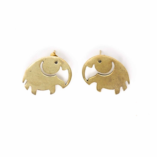 Elephant Brass Stud Earrings