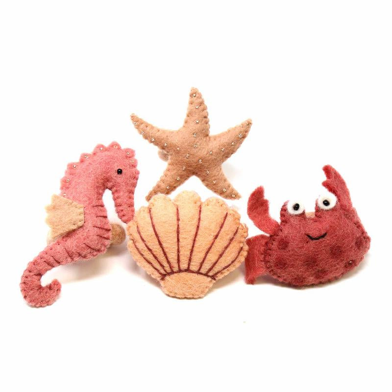 Hand-felted Seashore Napkin Rings- Set of Four Sea Creature Designs - Global Groove