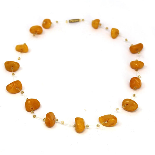 Illusion Necklace-Floating Stone & Maasai Beads - Pumpkin Spice / Orange -Fair Trade