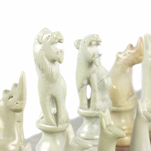 Hand Carved Soapstone African Animal Chess Set - 15" Board - SMOlart