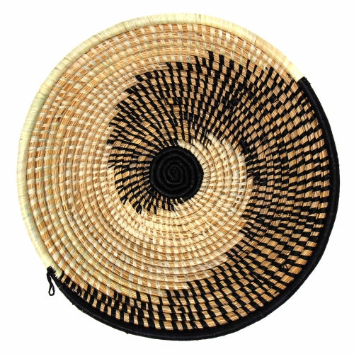 Woven Sisal Decorative Basket-Fruit Bowl- Spiral Pattern in Natural/Black- Kenya