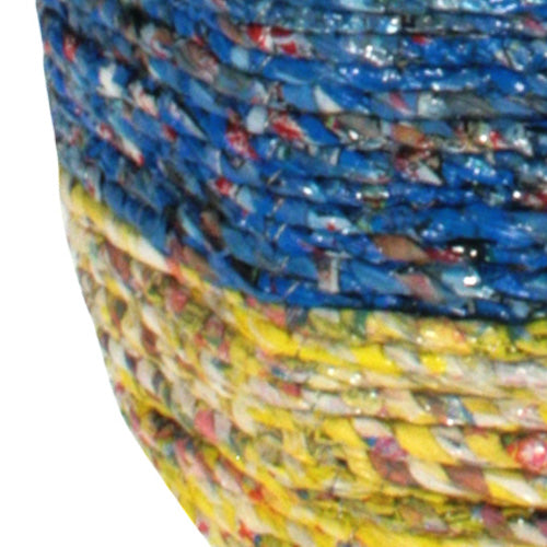 <center>Detail of Recycled Candy Wrapper Hanging Basket </br>Crafted by Artisans in India </br>Made from Recycled Candy Wrappers </center>