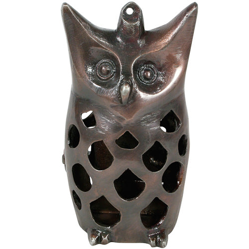 <center>Recycled Metal Owl Luminary </br>Crafted by Artisans in India </br>Measures 6-1/4” high x 3-3/4” wide x 3” deep</center>