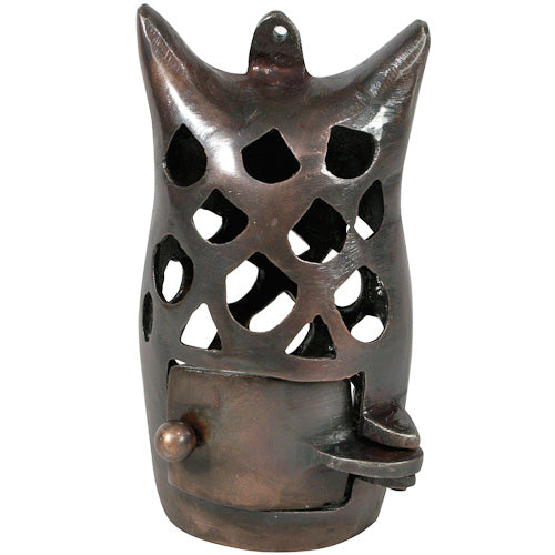 <center>Recycled Metal Owl Luminary </br>Crafted by Artisans in India </br>Door Measures 1-1/2” high x 2” wide</center>