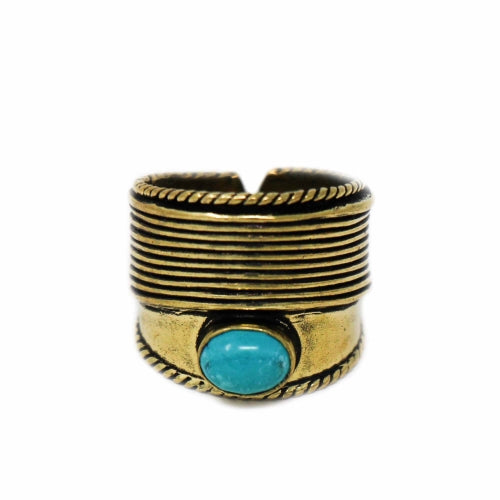 Turquoise Stone & Recycled Brass Ring- Adjustable Size