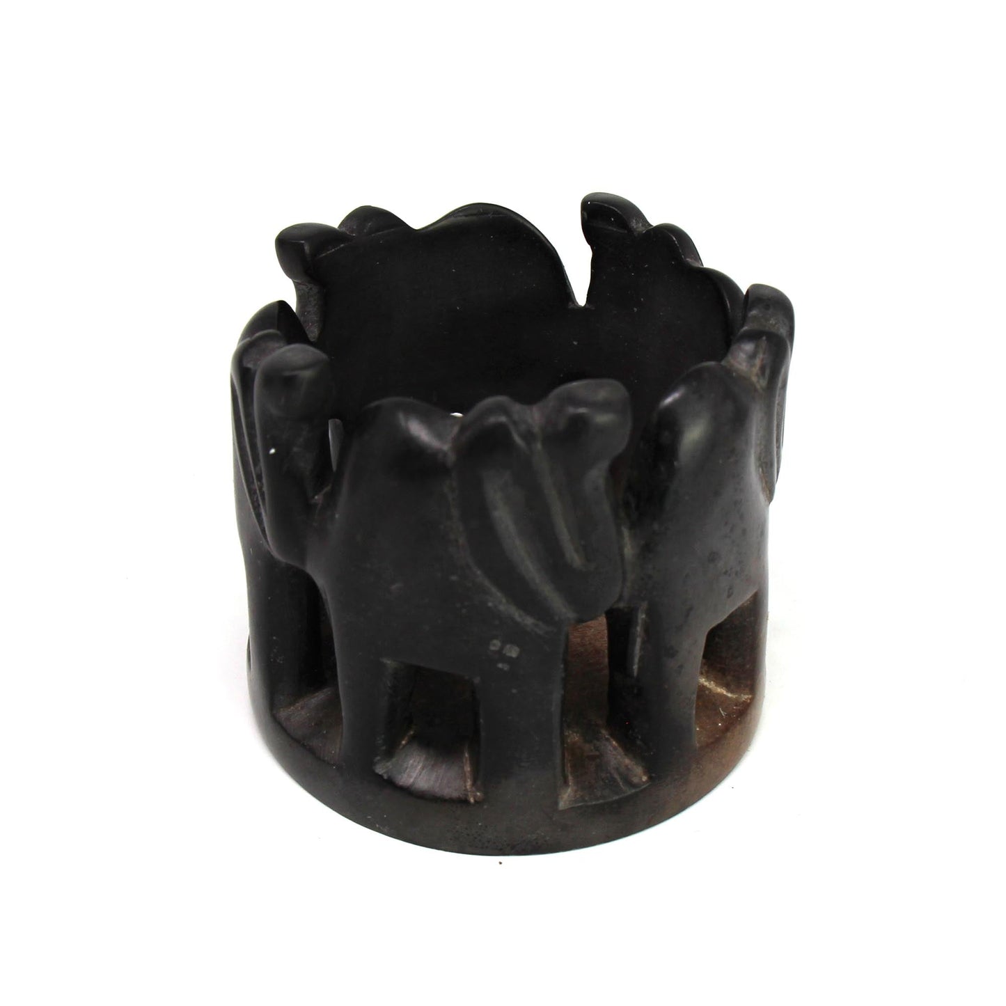 Circle of Elephants Hand-Carve Soapstone Sculpture 3 to 3.5-inch - Dark Stone