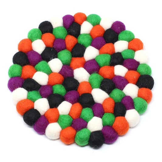 Hand Crafted Felt Ball Coasters from Nepal: 4-pack, Halloween - Global Groove