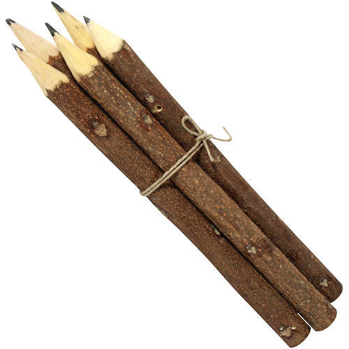 <center>Set of 5 Neem Wood Pencils </br>Crafted by Artisans in India </br>Each pencil measures 7” in length, diameter varies</center>