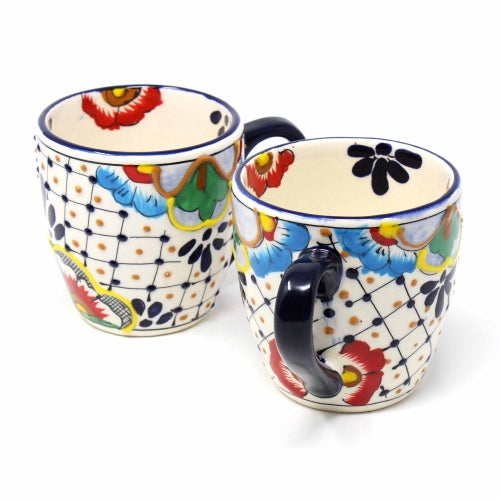 Rounded Mugs - Dots and Flowers, Set of Two - Encantada