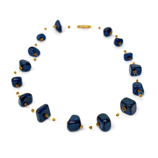 Illusion Necklace- Floating Stone & Maasai Bead Necklace- Navy Blue-Fair Trade