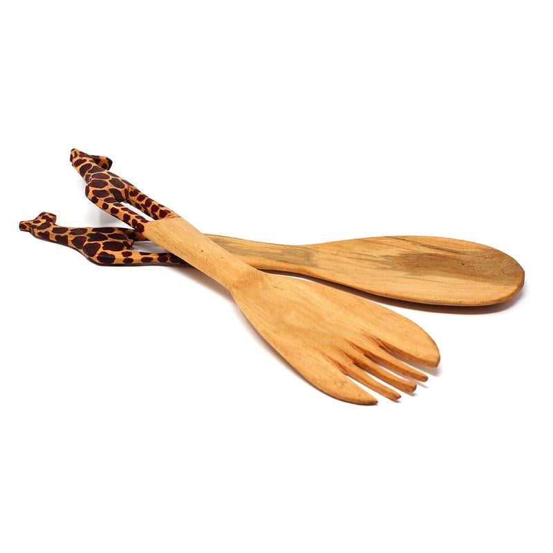 Giraffe Salad Serving Set made from Renewable Mhugu Wood-Kenya