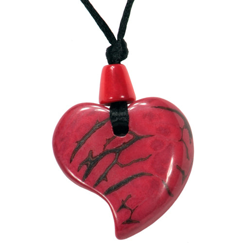 <center>Tagua Red Raindrop Pendant - Carved by Artisans of Ecuador </br> 1-1/2" x 1-1/2" and 18-1/2" long </center>